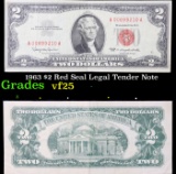 1963 $2 Red Seal Legal Tender Note Grades vf+