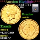 ***Auction Highlight*** 1853 Gold Dollar TY-I $1 Graded ms63+ By SEGS (fc)