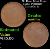 No Date  Lincoln Cent Mint Error Blank Planchet 1c Grades Select Unc BN