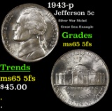 1943-p Jefferson Nickel 5c Grades GEM 5fs