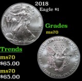 2018 Silver Eagle Dollar $1 Graded ms70 By SEGS