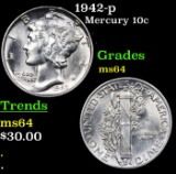 1942-p Mercury Dime 10c Grades Choice Unc