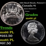 1965 Small Beads, Pointed 5 Canada Dollar $1 Grades GEM+ UNC PL