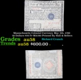 Massachusetts Colonial Currency May 5th, 1780 20 Dollars $20 Fr-MA285 Printed By Hall & Sellers Grad