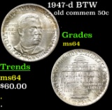 1947-d BTW Old Commem Half Dollar 50c Grades Choice Unc