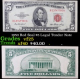 1953 Red Seal $5 Legal Tender Note Grades vf+