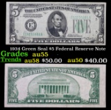 1934 Green Seal $5 Federal Reserve Note Grades Choice AU