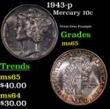 1943-p Mercury Dime 10c Grades GEM Unc