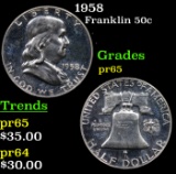 Proof 1958 Franklin Half Dollar 50c Grades GEM Proof