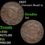 1827 Coronet Head Large Cent 1c Grades f+