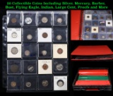 20 Collectible Coins Including Silver, Mercury, Barber, Bust, Flying Eagle, Indian, Large Cent, Proo