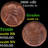 1909 vdb Lincoln Cent 1c Grades GEM+ Unc RB