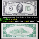 1934 $10 Green Seal Federal Reserve Note Grades Select CU