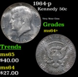 1964-p Kennedy Half Dollar 50c Grades Choice+ Unc