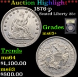 ***Auction Highlight*** 1876-p Seated Liberty Quarter 25c Graded Select+ Unc By USCG (fc)