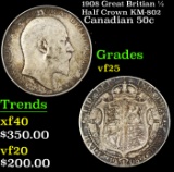 1908 Great Britian 1/2 Half Crown KM-802 Graded vf25