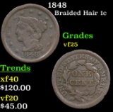 1848 Braided Hair Large Cent 1c Grades vf+