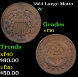 1864 Large Motto Two Cent Piece 2c Grades vf++