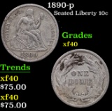 1890-p Seated Liberty Dime 10c Grades xf