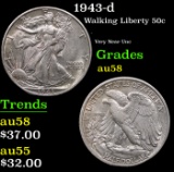 1943-d Walking Liberty Half Dollar 50c Grades Choice AU/BU Slider