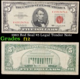 1963 Red Seal $5 Legal Tender Note Grades f, fine