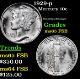 1929-p Mercury Dime 10c Grades GEM FSB