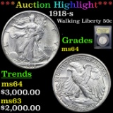 ***Auction Highlight*** 1918-s Walking Liberty Half Dollar 50c Graded Choice Unc By USCG (fc)