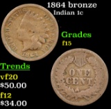 1864 bronze Indian Cent 1c Grades f+