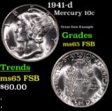 1941-d Mercury Dime 10c Grades GEM FSB