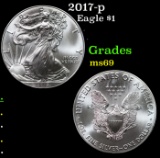 2017-p Silver Eagle Dollar $1 Grades ms69
