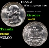 1953-d Washington Quarter 25c Grades GEM Unc