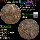 ***Auction Highlight*** 1788 Vermont Bust right Colonial Cent Ryder 24 R-3 1c Graded vf25 By SEGS (f