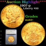 ***Auction Highlight*** 1907-p Gold Liberty Double Eagle $20 Graded ms62+ By SEGS (fc)