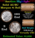 ***Auction Highlight***  AU/BU Slider Brinks Shotgun Morgan $1 Roll 1891 & S Ends Virtually UNC (fc)