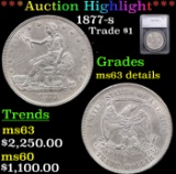 ***Auction Highlight*** 1877-s Trade Dollar $1 Graded ms63 details By SEGS (fc)