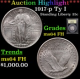 ***Auction Highlight*** 1917-p Ty I Standing Liberty Quarter 25c Graded Choice Unc FH By USCG (fc)