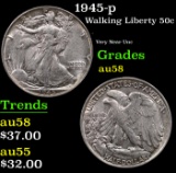 1945-p Walking Liberty Half Dollar 50c Grades Choice AU/BU Slider