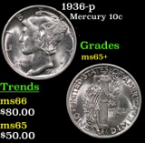 1936-p Mercury Dime 10c Grades GEM+ Unc