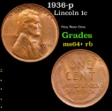 1936-p Lincoln Cent 1c Grades Choice+ Unc RB