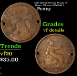 1863 Great Britain Penny 1P Queen Victoria KM-749.2 Grades vf details