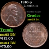 1910-p Lincoln Cent 1c Grades GEM Unc BN