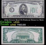 1934 Green Seal $5 Federal Reserve Note Grades vf+