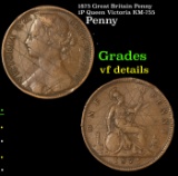 1875 Great Britain Penny 1P Queen Victoria KM-755 Grades vf details