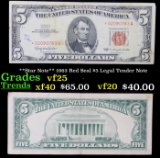 **Star Note** 1963 Red Seal $5 Legal Tender Note Grades vf+