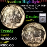 ***Auction Highlight*** 1938-d Buffalo Nickel Near TOP POP! 5c Graded ms67+ By SEGS (fc)