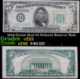 1934 Green Seal $5 Federal Reserve Note Grades vf+