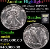 ***Auction Highlight*** 1918-d Walking Liberty Half Dollar Near TOP POP! 50c Graded GEM+ Unc By USCG