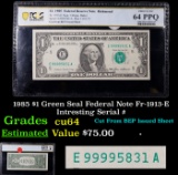 PCGS 1985 $1 Green Seal Federal Note Fr-1913-E Graded cu64 By PCGS