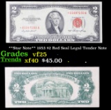 **Star Note** 1953 $2 Red Seal Legal Tender Note Grades vf+