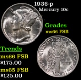 1936-p Mercury Dime 10c Grades GEM+ FSB